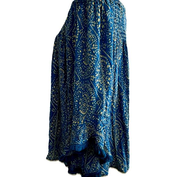 Boho smocked tunic fairycore cottage coquette Fringe Festival blue flowy gypsy L - Picture 4 of 10